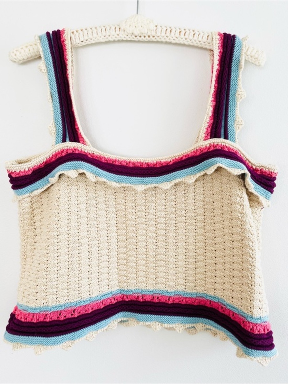 [Marc New York] 100% Cotton Crochet Mixed Knit Wide Strap Top